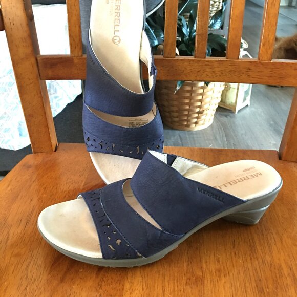 Merrell Sandals Sz 9 Select Fresh Air Cushion Sandals in Navy Blue Leather. - Picture 2 of 5